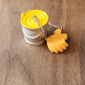 Yellow Paint Bucket & Brush Dangle‎ Earrings Artist Painter Craft Women's 1.5"